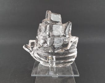 Vintage PUKEBERG GLASS Swedish Glass Ship by Uno Westerberg 1970s