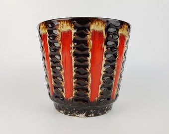 Vintage JASBA KERAMIK Brown and Red Planter Flower Pot 2411 18 West German Pottery 1960s