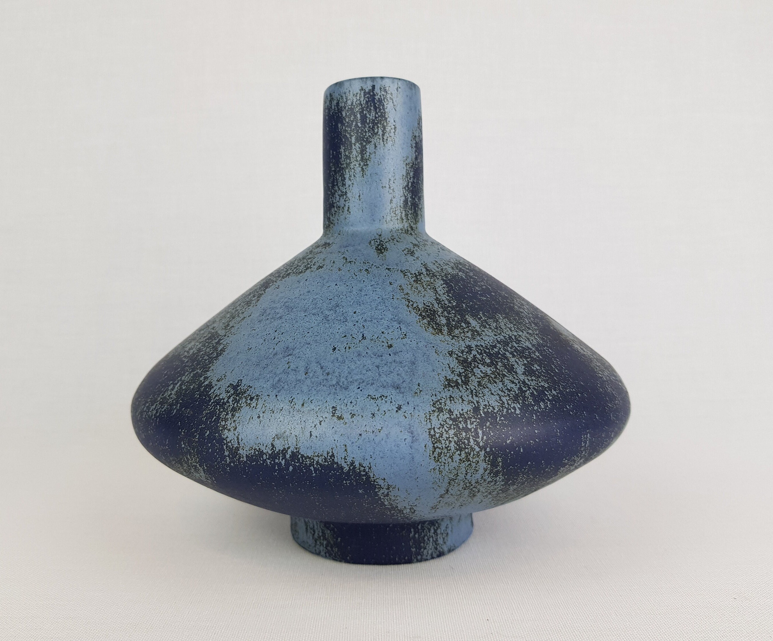 Vintage OTTO Keramik Blue Fat Lava UFO Vase, West German Pottery