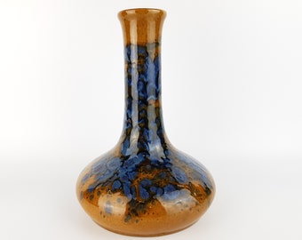 Vintage MAREI KERAMIK Long Neck Vase with Caramel Brown and Blue Purple Brasil decor 9101/3 West German Pottery 1970s