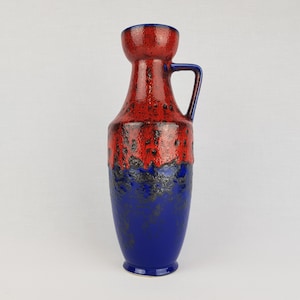 Vintage DÜMLER & BREIDEN KERAMIK Blue and Red Fat Lava Vase 347-30 West German Pottery 1970s