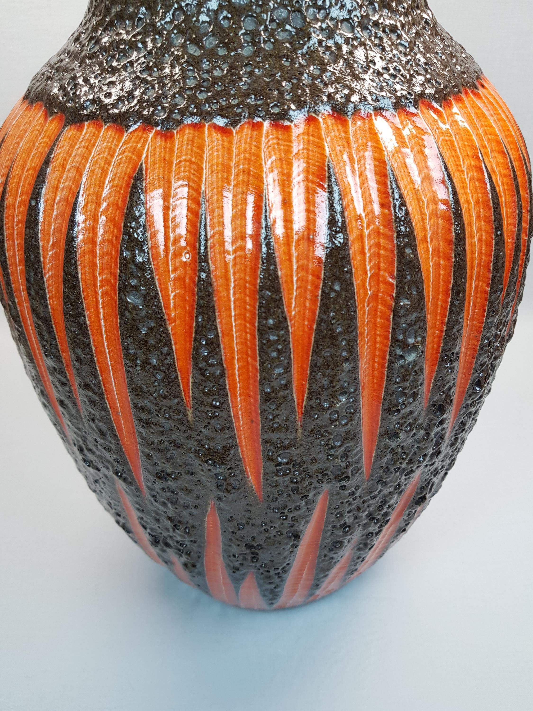 Vintage SCHEURICH KERAMIK Brown and Yellow Fat Lava Floor Vase 241