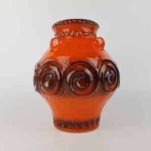 Vintage JASBA KERAMIK Orange Vase with Swirl decor N322 11 20 West German Pottery 1970s Fat Lava Era 1970&#39;s