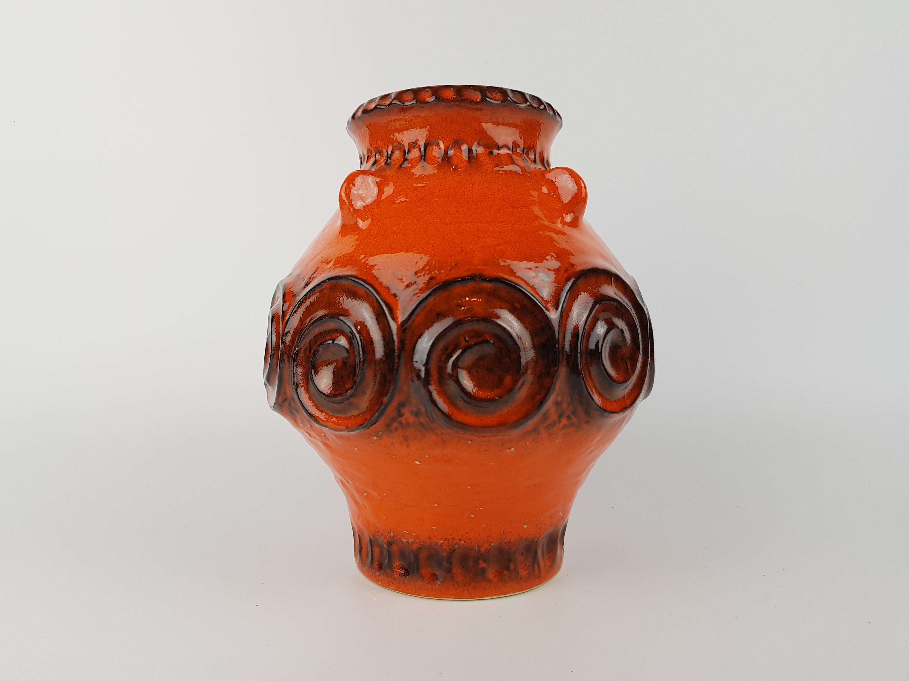 Vintage JASBA KERAMIK Orange Vase With Swirl Decor N322 11 20 West