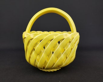 Vintage Yellow ITALIAN WOVEN BASKET Italian Pottery 1960/1970s