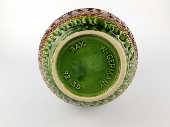 Vintage BAY KERAMIK Fat Lava Vase Green and Brown by Bodo Mans 92 