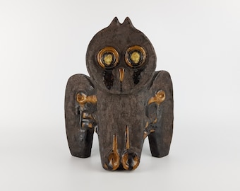 XL Vintage SCHAFFENACKER German Studio Art Pottery OWL 1960s