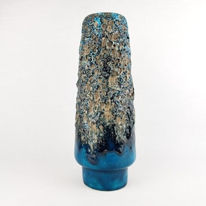 Vintage OTTO KERAMIK Glossy Turquoise Blue with Greyish Black Fat Lava Glaze Vase West German Pottery 1960-70s