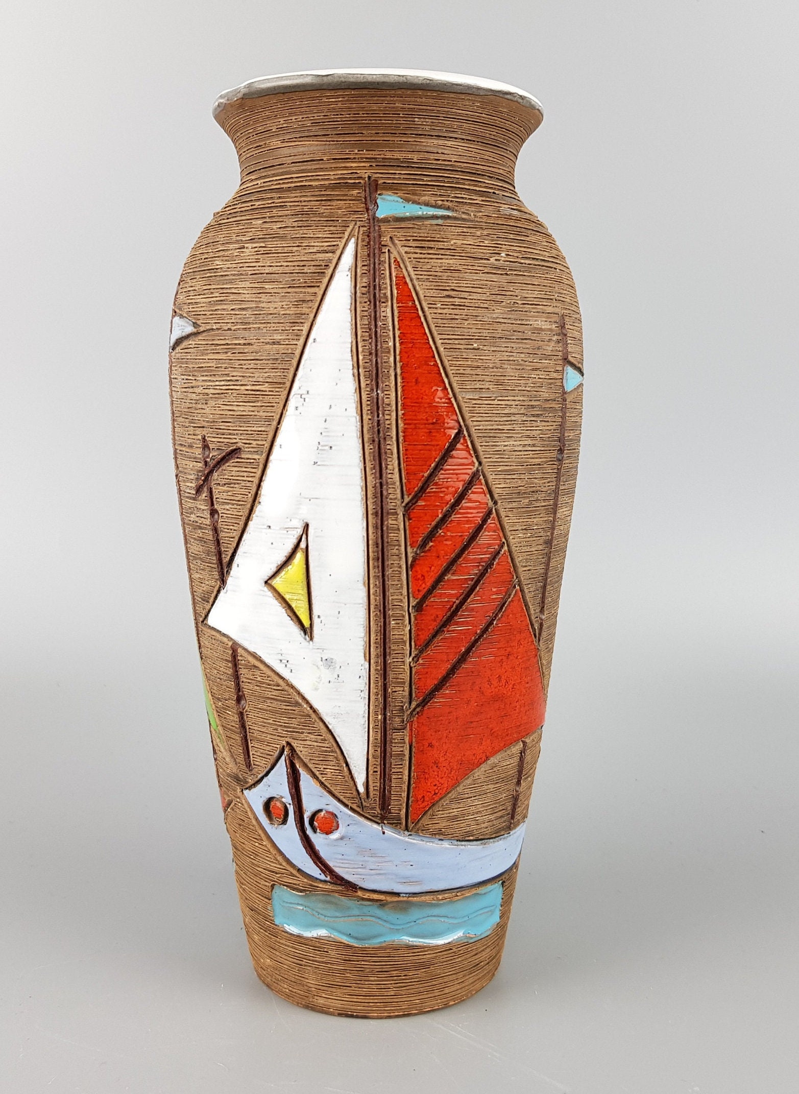 Vintage FRATELLI FANCIULLACCI Vase With Sailing Boats Decor