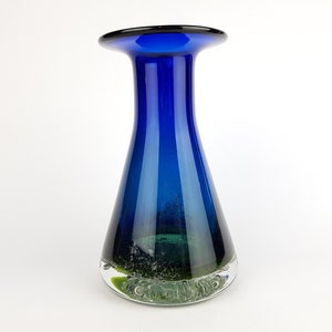 Vintage 1960-70s SCHOTT ZWIESEL Blue and Green GLASS Design Vase With Bubbles by Heinrich Löffelhardt West Germany
