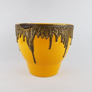 Vintage FOHR KERAMIK gele en bruine vetlava plantenbak / bloempot West-Duits aardewerk 1960-1970