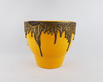 Vintage FOHR KERAMIK Yellow and Brown Fat Lava Planter / Flower  Pot "Goldfinger" Decor West German Pottery 1968