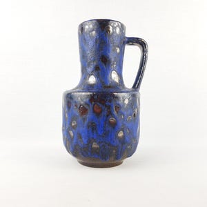 Vintage STEULER KERAMIK Handled Blue and Brown Fat Lava Jug Vase 141-20 West German Pottery 1960s