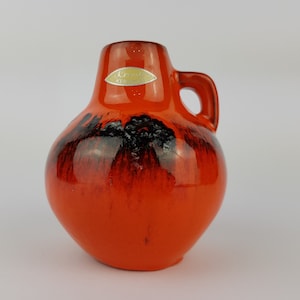 Vintage Orange KREUTZ KERAMIK Small Fat Lava Vase 207 West German Pottery 1970s