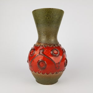 Vintage Green Red CARSTENS KERAMIK Vase 1256-22 West German Pottery 1960s