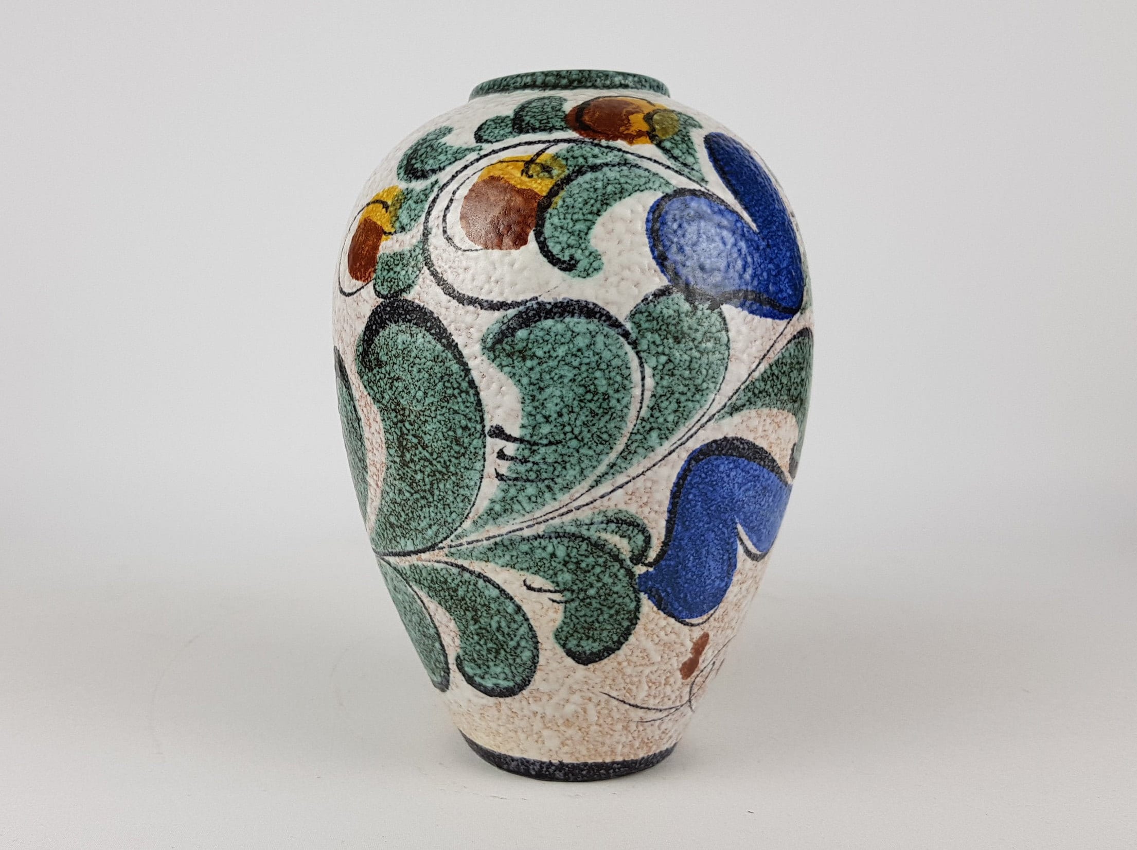 Vintage RUSCHA Keramik Vase with Enzian decor, West German