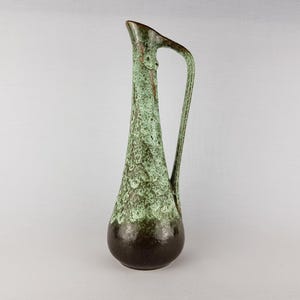 Vintage ELMA KERAMIK Brown and Green Fat Lava Pitcher Vase 410-36 – West German Pottery – 1950s