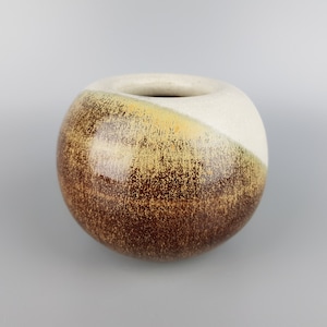Vintage STUDIO ART POTTERY Small Brown And Beige Fat Lava Era Vase  West German Pottery