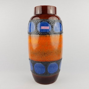 Vintage SCHEURICH KERAMIK Orange, Brown and Blue Vase 553-38  West German Pottery 1960s 1970s