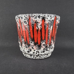 Vintage SCHEURICH KERAMIK svartvit Fat Lava Planter/Blomkruka med Lora-dekor 806-14 Västtysk keramik 1970-talet