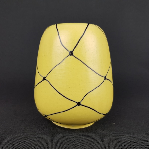 Vintage STEINGUT FABRIK STAFFEL Handpainted Yellow Vase West German Pottery 1950s