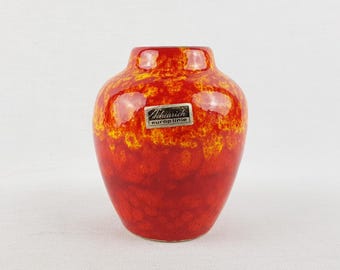Jarrón vintage de lava gruesa SCHEURICH KERAMIK rojo, naranja y amarillo 550 10 Cerámica de Alemania Occidental, década de 1970