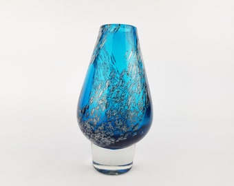 Jarrón vintage SCHOTT ZWIESEL de vidrio azul con diseño de Florida de Heinrich Loffelhardt, década de 1960-70