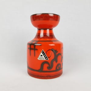 Vintage FLORA GOUDA HOLLAND Ceramic Orange Vase With Tokio Decor 911 Dutch Pottery 1970s