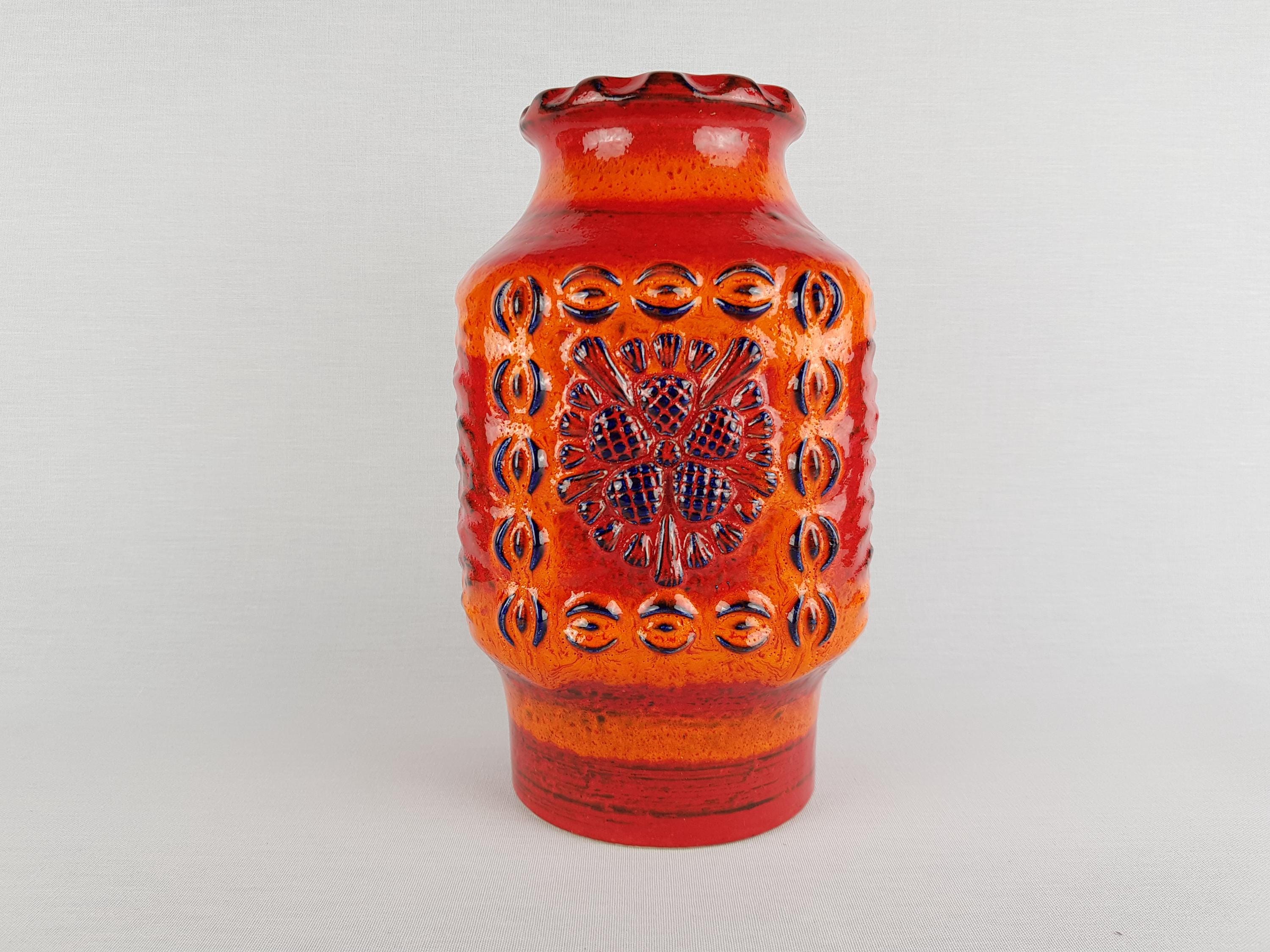 Vintage DÜMLER & BREIDEN Keramik Orange and Blue Fat Lava Vase