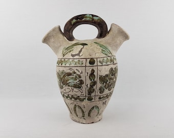 Jarrón antiguo JEROME MASSIER con decoración verde / Art Nouveau Vallauris Francia / 1910-1920