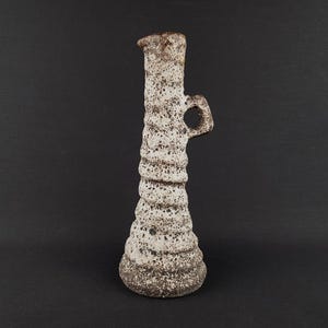Vintage VEST KERAMIEK Beige Fat Lava Vase Dutch Pottery K10 By Marius van Woerden 1970s