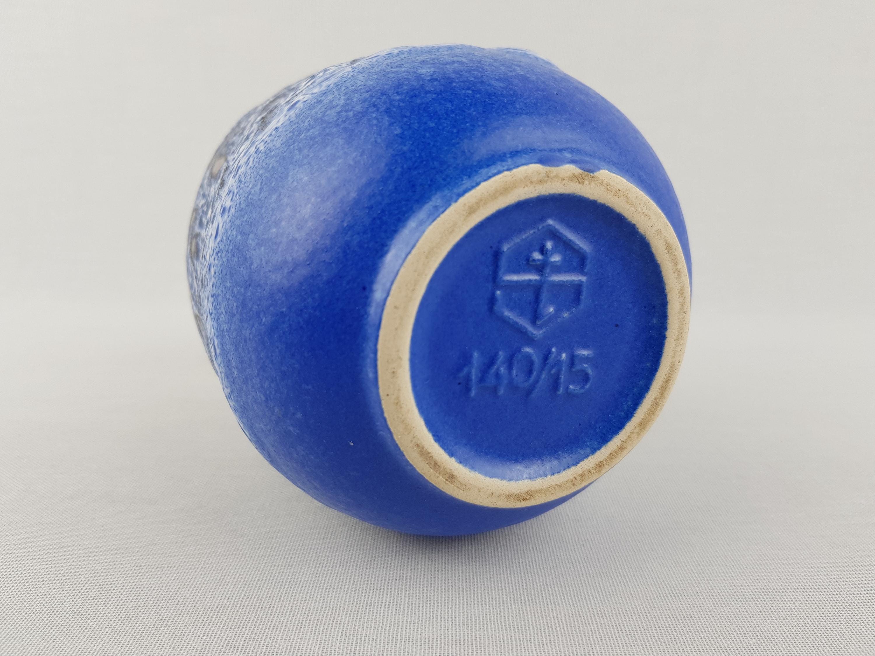 Vintage STEULER KERAMIK Blue and Brown Fat Lava Vase 140-15