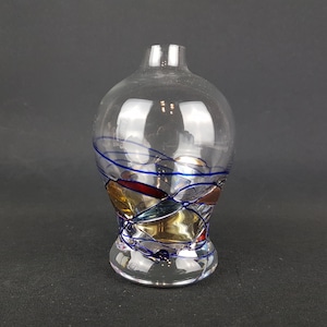 Vintage Multicolored STAINED GLASS Vase With Mosaic Decor Bohemain Handblown 1960s 1970s