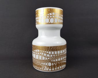 Vintage HEINRICH BAVARIA White Porcelain Vase with Golden Geometric pattern 2073 West German Pottery 1960s 1970s