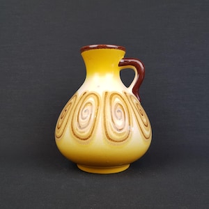 Vintage SCHLOSSBERG KERAMIK con decoro unico a vortice giallo e marrone 73/15 Ceramica della Germania Occidentale anni &#39;60-&#39;70