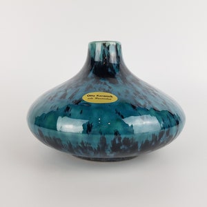 Vintage OTTO Keramik türkisblaue Fat Lava UFO-Vase West German Pottery 1980er Jahre