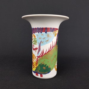 Rare Multicolored Vintage ROSENTHAL Porzellan Studio Linie Line Alta Mira Flared Vase West Germany by GILBER PORTANIER 1970s 1980s