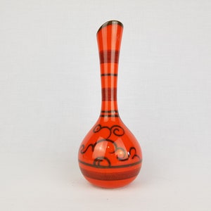 Vintage FLORA GOUDA HOLLAND Ceramic Orange Long Neck Vase Dutch Pottery 1970s