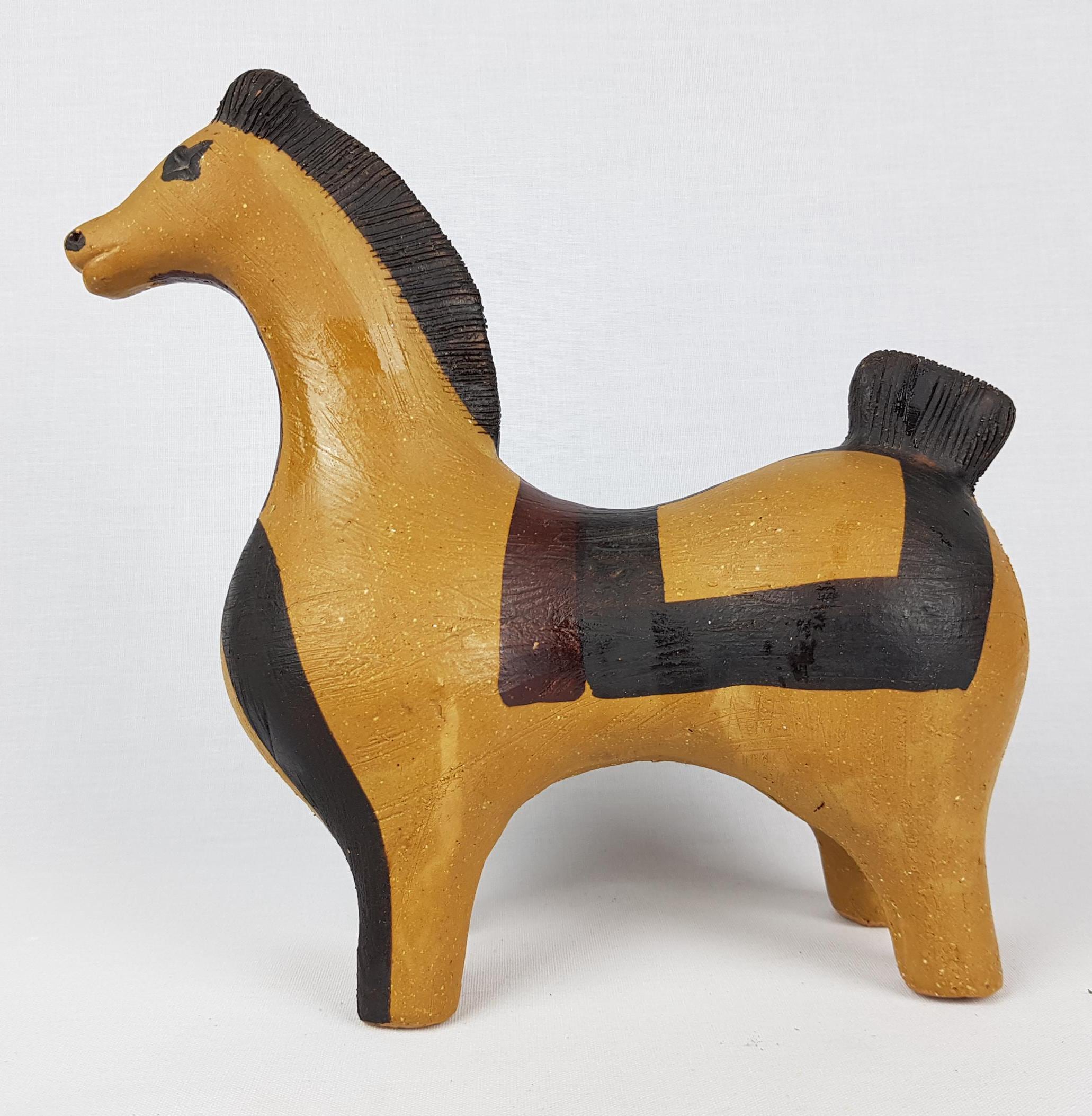 RARE Vintage BITOSSI Brown Ceramic Horse Black&maroon Decor by