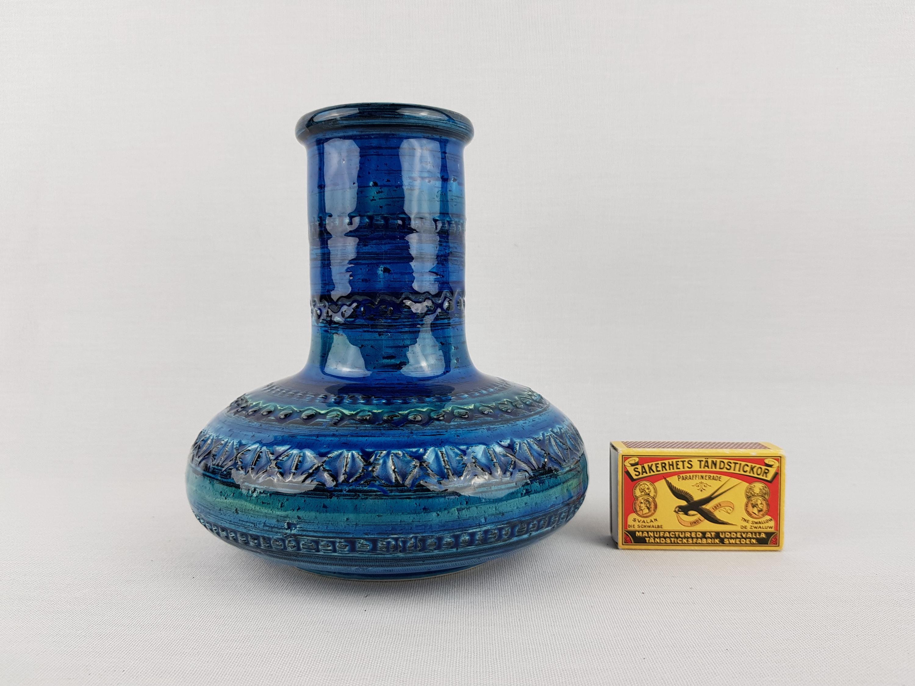 Vintage STUDIO 4 Blue Italian Pottery Vase Bitossi Rimini Blue