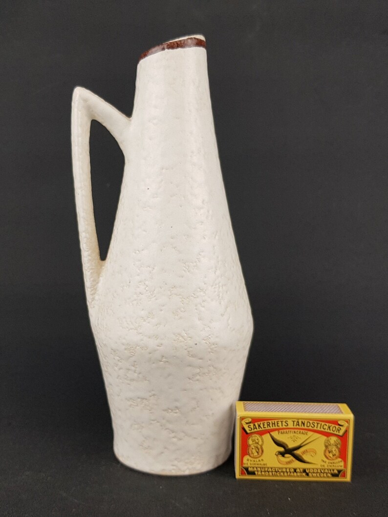 1970s Vintage SCHEURICH KERAMIK White Fat Lava Vase with Floral decor 27122 by Heinz Siery West German Pottery