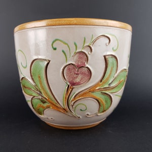 Vintage ITALIAN PLANTER  Flower Pot with Floral Decor Italian Pottery 1960-70