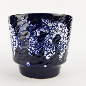 Vintage FOHR KERAMIK Black with White Fat Lava Planter / Flower Pot West German Pottery 1960-70s