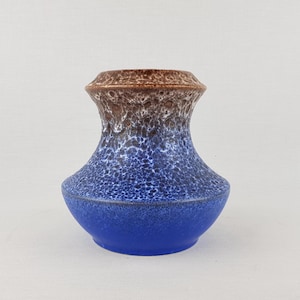 Vintage STEULER KERAMIK Blue and Brown Fat Lava Vase 316-15 West German Pottery 1960s