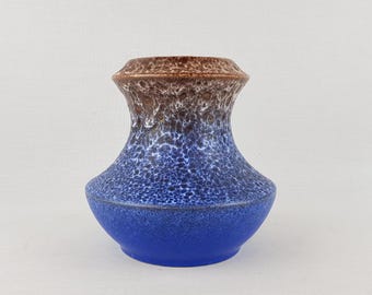 Vintage STEULER KERAMIK Blue and Brown Fat Lava Vase 316-15 West German Pottery 1960s