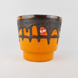 Vintage FOHR KERAMIK Orange Fat Lava Planter / Flower Pot With Dripped Decor West German Pottery 1960-70s Original Sticker