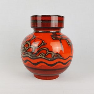 Vase vintage FLORA GOUDA HOLLAND en céramique orange avec décor Tokio, poterie néerlandaise des années 1970 image 1
