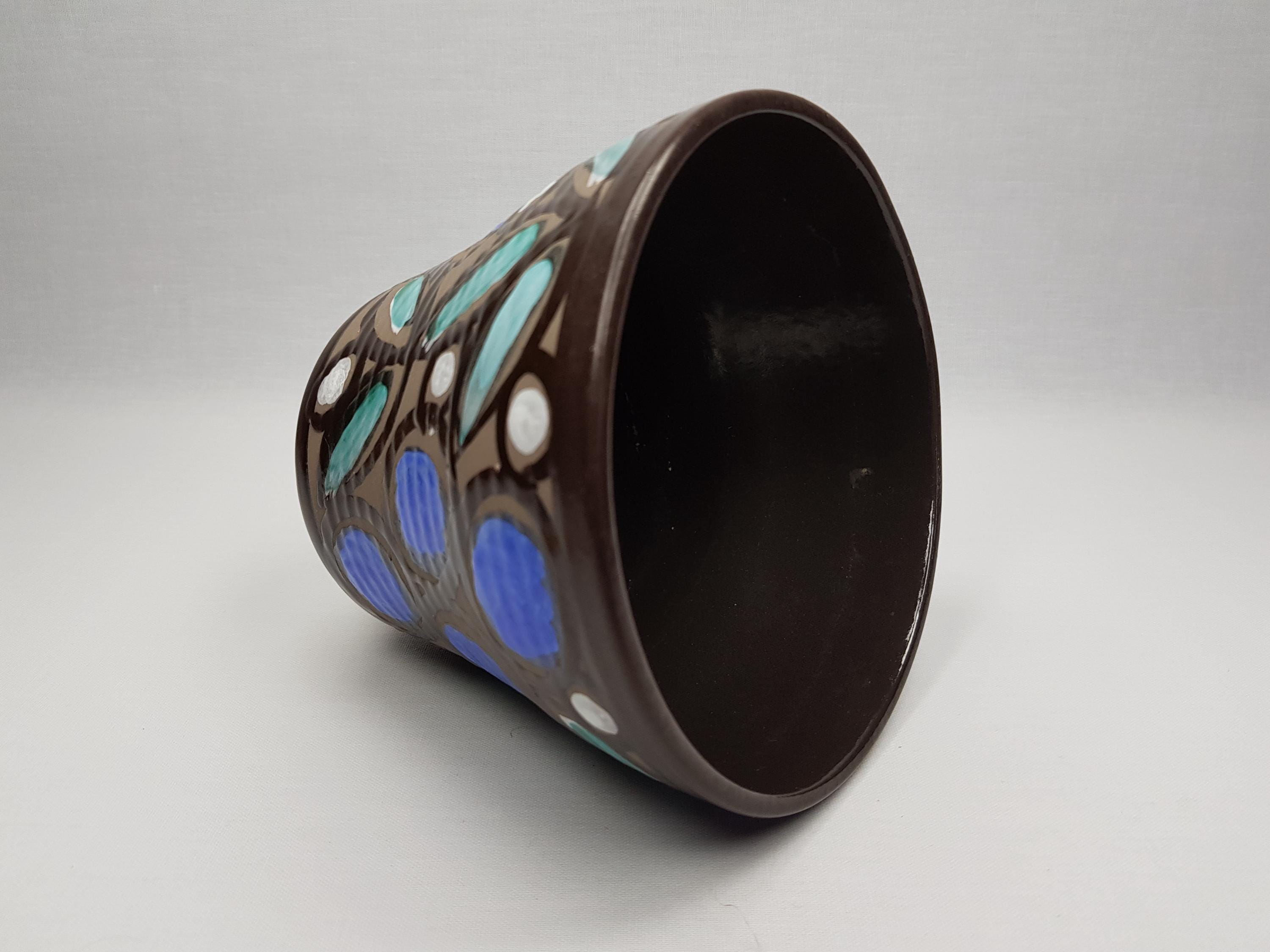 Pot Veb Vintage VEB STREHLA Flower Pot Planter Brown With Flowery Leaf Decor ...