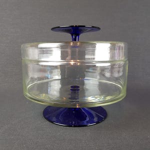 Vintage ROYAL LEERDAM KRISTALUNIE Blue and Clear Glass Cookie Jar by Floris Meydam Dutch Glass Art 60s 70s
