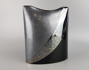 Vintage STEULER DESIGN Black Grey Pillow Vase Memphis Style West German Pottery 1980s